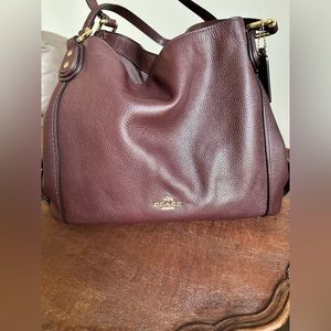 Coach Edie burgundy pebbled leather shoulder bag